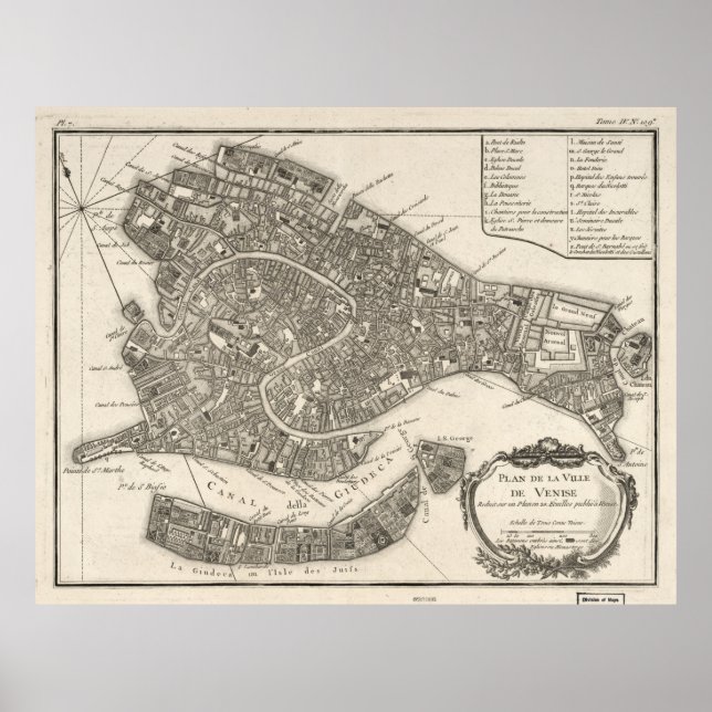Vintage Map of Venice Italy (1764) Poster (Vorne)