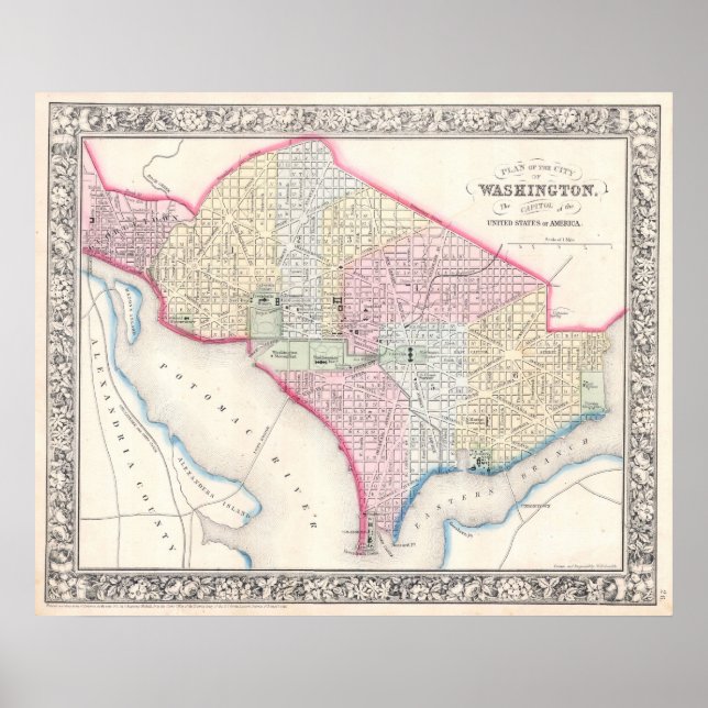 Vintage Map of Washington D.C. (1864) Poster (Vorne)