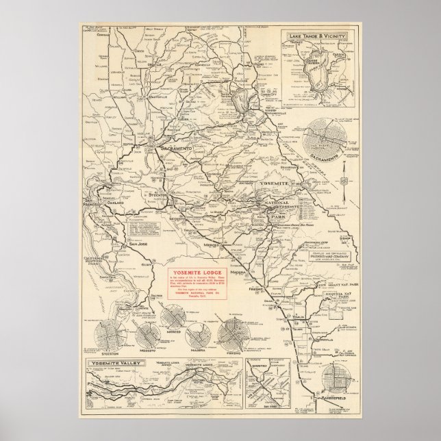 Vintage Map of Yosemite National Park 1922 Poster (Vorne)