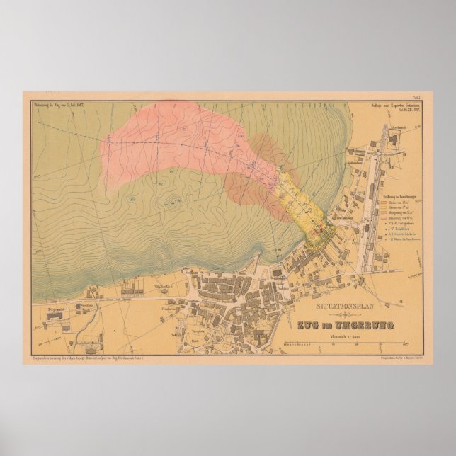 Vintage Map of Zug Switzerland (1887) Poster (Vorne)