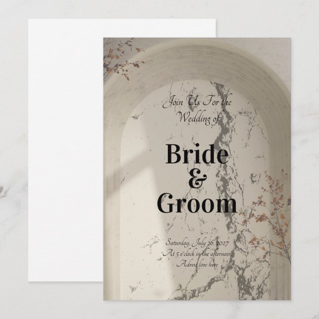 Vintage Marble Arch Botanical Wedding Invitation Einladung (Vorne/Hinten)