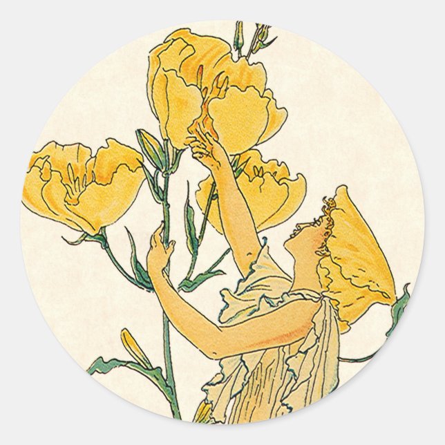 Vintage Märchen, Abend Primrose, Walter Krane Runder Aufkleber (Vorderseite)