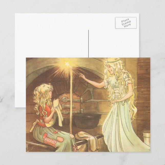 Vintage Märchen, Aschenputtel und Märchenmutter Postkarte (Vorne/Hinten)