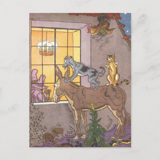 Vintage Märchen, Bremer Stadtmusiker, Hauman Postkarte (Vorderseite)