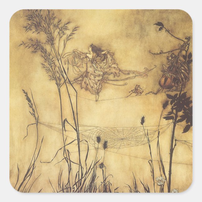 Vintage Märchen, Fairy's Tightrope von Rackham Quadratischer Aufkleber (Vorderseite)