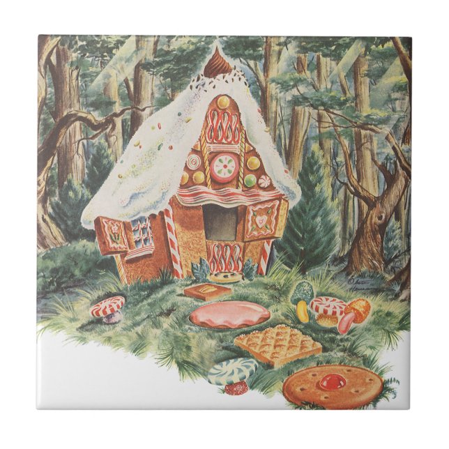 Vintage Märchen, Hänsel und Gretel Candy House Fliese (Vorderseite)