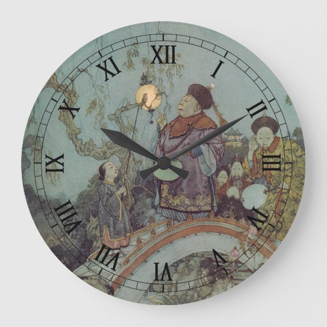 Vintage Märchen, Nachtigall von Edmund Dulac Große Wanduhr (Vorderseite)