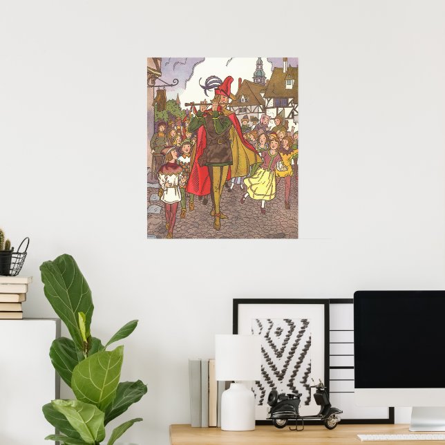 Vintage Märchen Piper von Hamelin von Hauman Poster (Heimbüro)