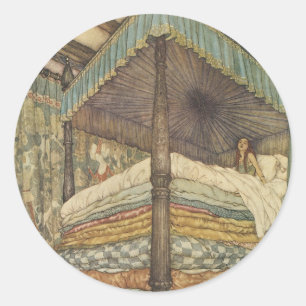 Vintage Märchen, Prinzessin und Erbse, Edmund Dula Runder Aufkleber