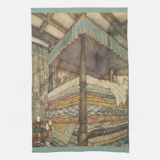Vintage Märchen, Prinzessin und Pea, Edmund Dulac Geschirrtuch (Vertikal)
