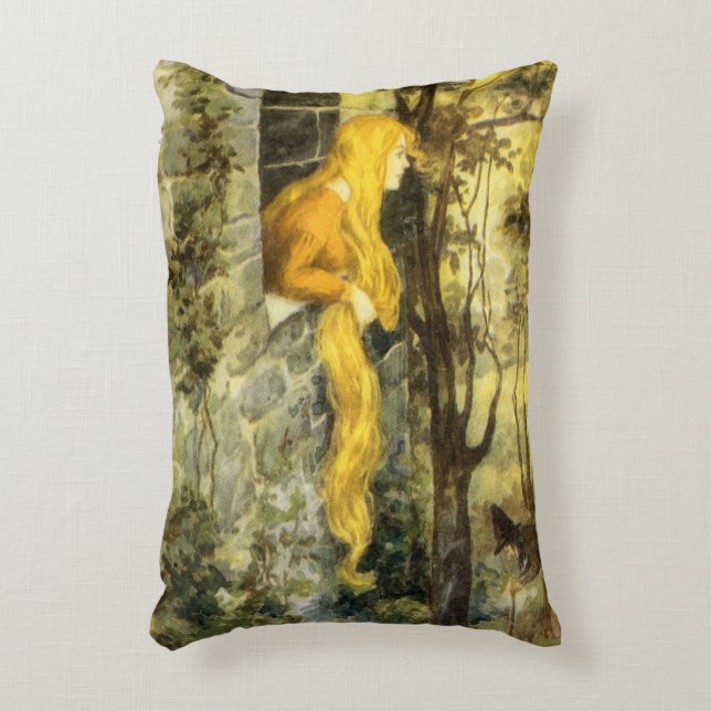 Vintage Märchen, Rapunzel mit Langblonde Dekokissen (Vorderseite(Vertikal))