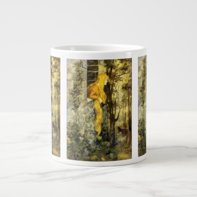 Vintage Märchen, Rapunzel mit Langblonde Jumbo-Tasse (Vorderseite)