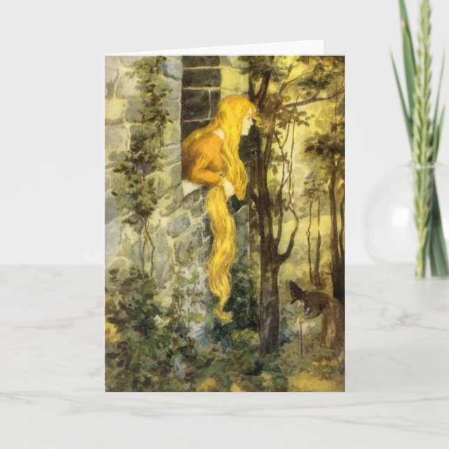 Vintage Märchen, Rapunzel mit Langblonde Karte (Vorderseite)