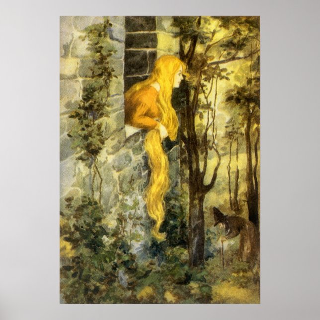 Vintage Märchen, Rapunzel mit Langblonde Poster (Vorne)