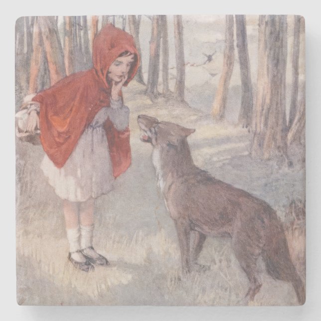 Vintage Märchenbuch Rotkäppchen Steinuntersetzer (Vorderseite)