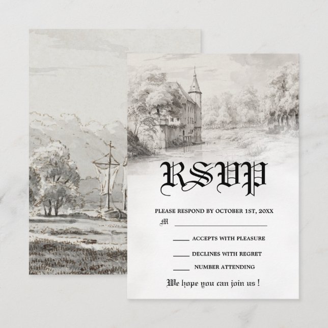 Vintage Märchenschloss Hochzeit RSVP Karte (Vorne/Hinten)