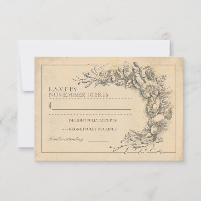 Vintage mariage chic RSVP avec fleurs (Devant)