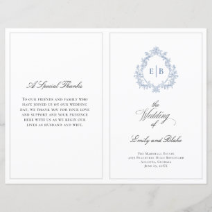 Vintage Mariage Crest Programme de mariage plié