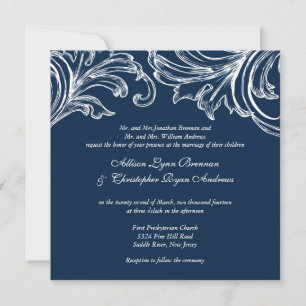 Vintage Mariage damassé Invitation Marine Bleu bla