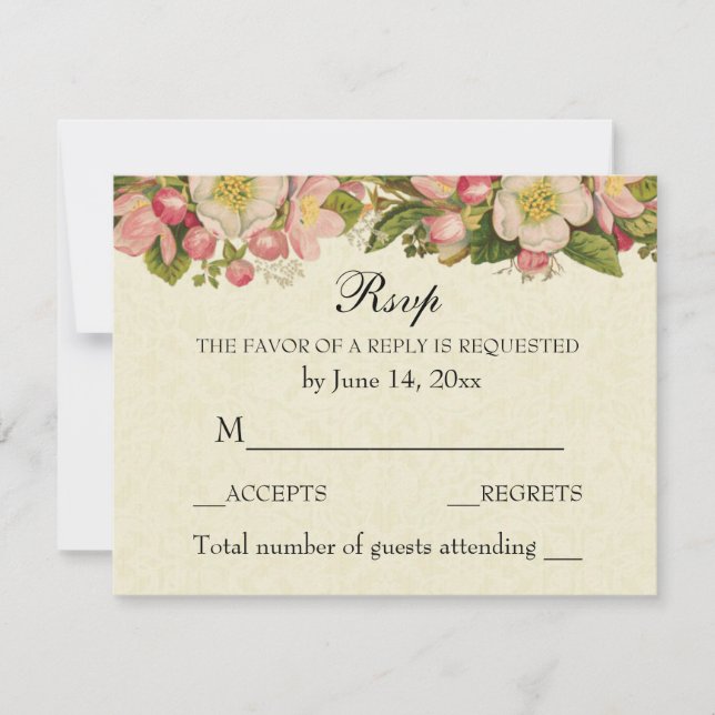 Vintage mariage élégant RSVP fleurs cerises (Devant)
