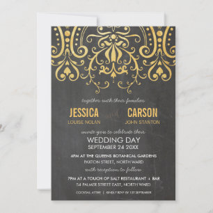 VINTAGE MARIAGE INVITATION feuille d'or filigree d