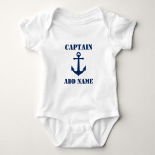 Vintage Marineblaue Bootsanker & Babyname/Rang Baby Strampler