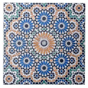 Vintage marokkanisches blaues Blumenmuster Fliese