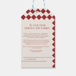 Vintage Maroon & Cream Checkerboard Retro-Hochzeit Geschenkanhänger