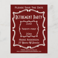 Vintage-Maroon-Rot-Ruhestandsparty - Termin vormer