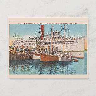 Vintage Martha's Vineyard Dampfer & Fischereipier Postkarte