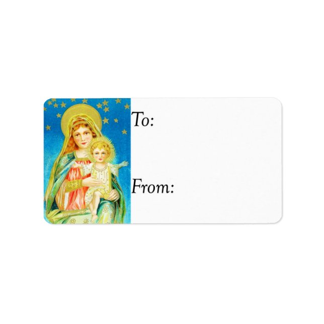 Vintage Mary und Jesus-Geschenkmarke Adressaufkleber (Vorne)