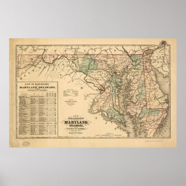 Vintage Maryland-Eisenbahnkarte (1876) Poster (Vorne)