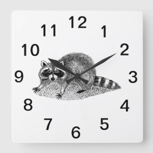 Vintage Maskierter Waschbär Quadratische Wanduhr