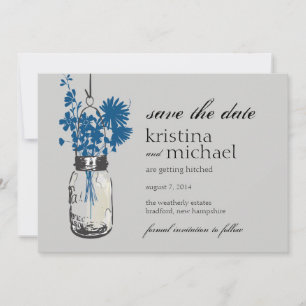 Vintage-Mason-Glas & Wilde Blumen Termin-Vorankünd Save The Date