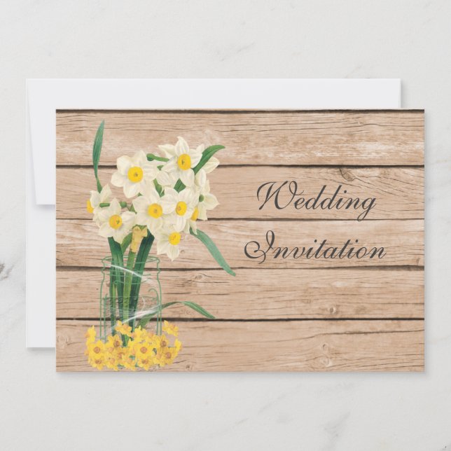 Vintage Mason Jar und Daffodils Einladungskarte (Vorderseite)