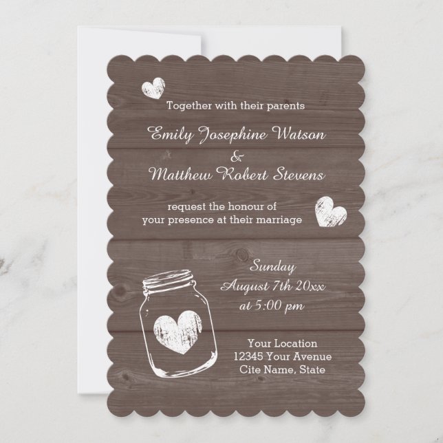 Vintage mason pot bois grain invitations mariage (Devant)