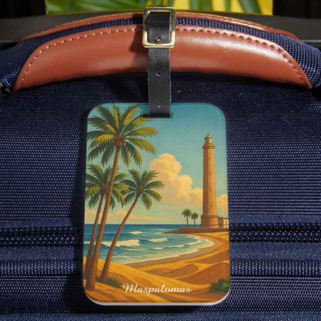 Vintage Maspalomas Meloneras Beach Gran Canaria Gepäckanhänger (Vorderseite Insitu 2)
