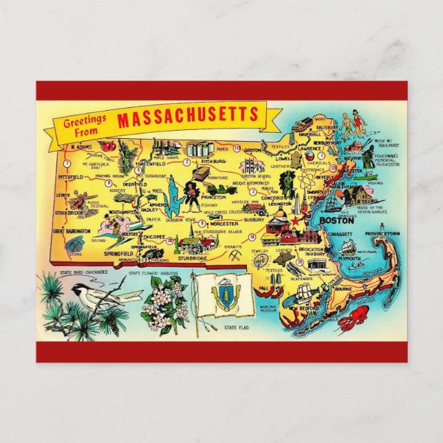 Vintage-Massachusetts-Karte als Postkarte (Vorderseite)