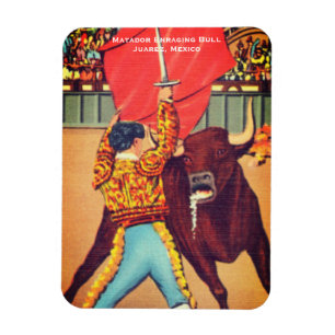 Vintage Matador mit Cape und Stier, Juarez, Mexiko Magnet