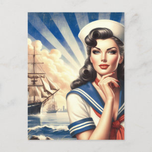 Vintage Matrosen Pin Up Postkarte