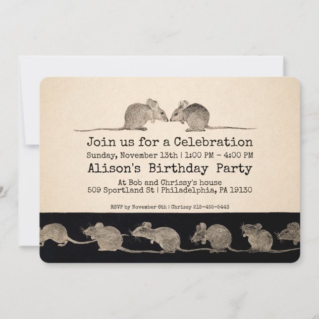 Vintage Mäuse Anpassbare Party Einladung (Vorderseite)