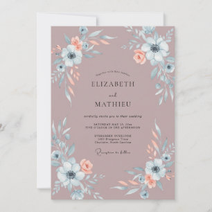Vintage-Mauve-Aprikosen-Blüten-Hochzeit Einladung
