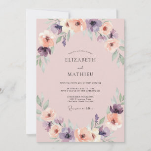 Vintage-Mauve-Aprikosen-Pfingstrosen-Hochzeit Einladung