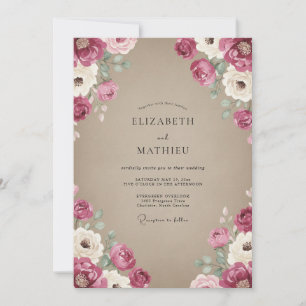 Vintage-Mauve-Taupe-Ranunculus-Eucalyptus-Hochzeit Einladung