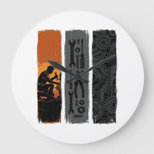 Vintage Mechaniker Werkzeug Zahnrad Triptychon Shi Große Wanduhr
