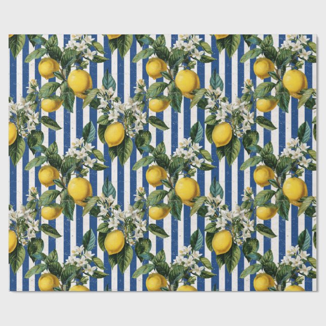 Vintage Mediterranean Lemons Decoupage Geschenkpapier (Flach)