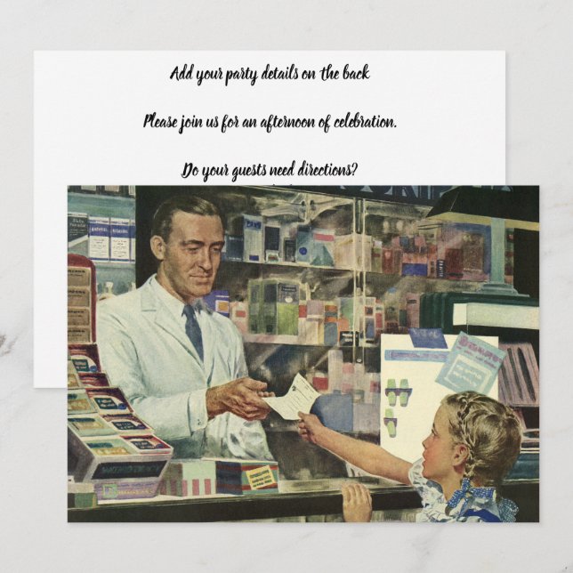 Vintage Medizin, Apotheker und Mädchen Einladung (Vorne/Hinten)