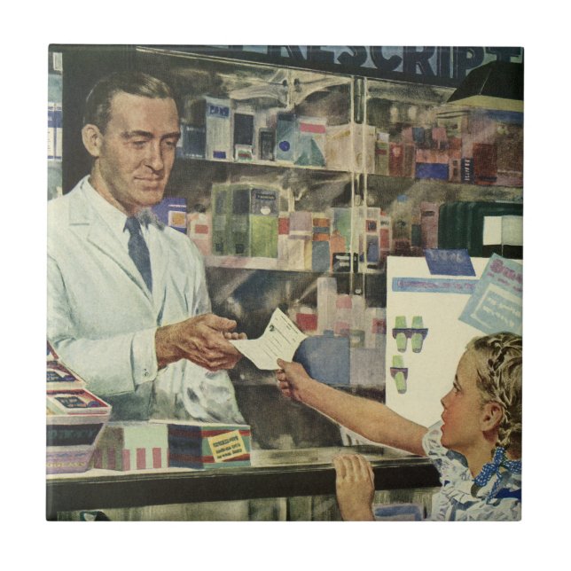 Vintage Medizin, Apotheker und Mädchen Fliese (Vorderseite)