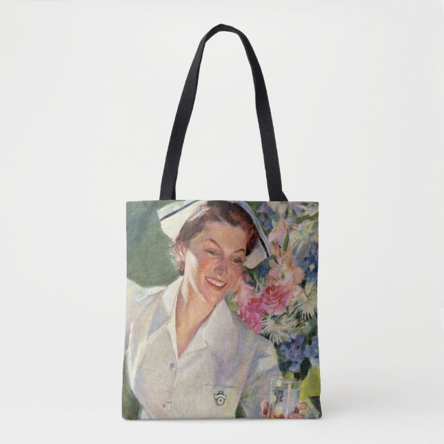 Vintage Medizin, glückliche Krankenschwester in ei Tasche (Vorderseite)
