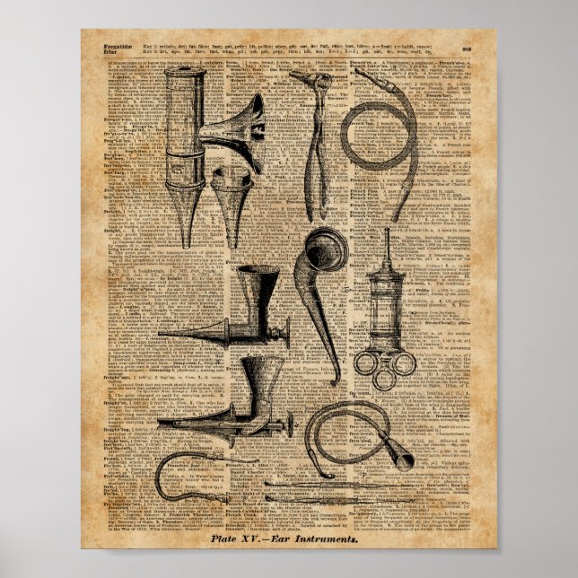 Vintage medizinische Kits, Wörterbuchkunst, Creepi Poster (Vorne)